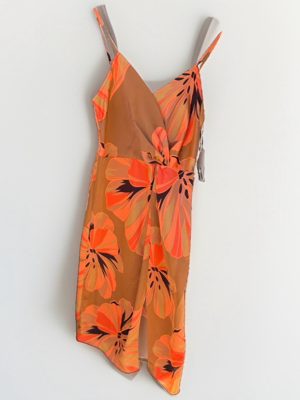 NWT - Worthington Women's S Brown/Orange Floral V-Neck Strappy Slip Midi Dress
